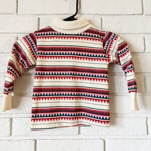 Vintage Healthtex Kid Size 5 Turtleneck Cream Red Green Blue 80s Stranger Things